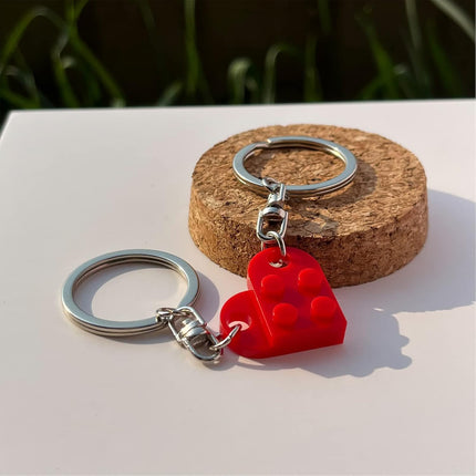 Brick Heart Keychain Set for Couples, Heart Keychain Set for Boyfriend Girlfriend, Matching Heart Keychains Gift for Him Her.