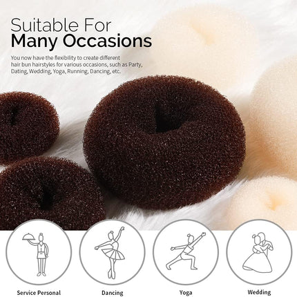 Hair Bun Maker Set, Donut Bun Maker Set With 4pcs Dark Brown &4pcs Beige(2 extra-large,2 large,2 medium and 2 small), 5 pieces Hair Elastic Bands, 40 pieces Hair Bobby Pins (Brown and Gold).