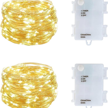2 Pack Battery Operated Led String Lights,Mini Led Fairy Lights with Timer 6Hours On/18Hours Off for Wedding Party Decorations, 50Count LEDs,18Ft Silver Wire (Warm White).