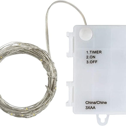 2 Pack Battery Operated Led String Lights,Mini Led Fairy Lights with Timer 6Hours On/18Hours Off for Wedding Party Decorations, 50Count LEDs,18Ft Silver Wire (Warm White).