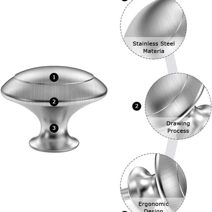 25 Pack Cabinet Hardware Round Knobs Silver Kitchen Mushroom Brushed Nickel Knobs, Cupboard Heavy Knobs, Door Handle Pull for Bathroom Drawer, 1-1/8 inch (29.5mm) (25 Pack).