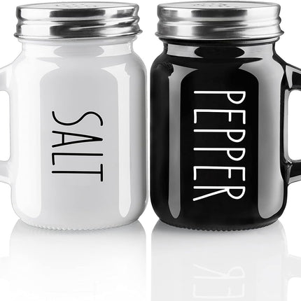 Salt and Pepper Shakers Set,  4 oz Cute Salt Pepper Shaker, Kitchen Decor for Home Restaurants Wedding, Glass Black White Shaker Sets with Stainless Steel Lids.