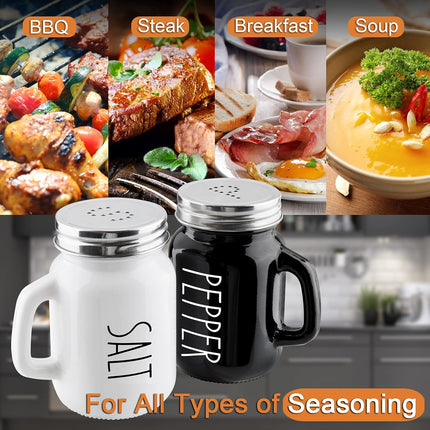 Salt and Pepper Shakers Set,  4 oz Cute Salt Pepper Shaker, Kitchen Decor for Home Restaurants Wedding, Glass Black White Shaker Sets with Stainless Steel Lids.