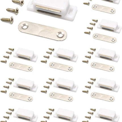 Cabinet Magnet Latch - Best for Cabinet Doors, Cupboards, Drawers and Shutters - Cabinet Magnetic Latch Easy Install - Magnetic Cabinet Catch Screws Included - Set of 12(White).
