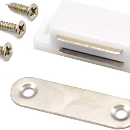 Cabinet Magnet Latch - Best for Cabinet Doors, Cupboards, Drawers and Shutters - Cabinet Magnetic Latch Easy Install - Magnetic Cabinet Catch Screws Included - Set of 12(White).