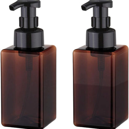 Foaming Soap Dispenser, 450ml (15oz) Refillable Pump Bottle Plastic for Liquid Soap, Shampoo, Body Wash (2 Pcs) (Amber).