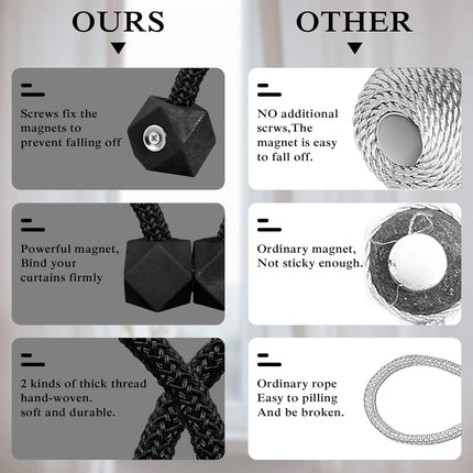 8 PCS Magnetic Curtain Tiebacks, European Style Convenient Drape Tie Backs, Decorative Drape Tie Backs Holdback Holder for Window Draperies, No Tools Required for Christmas Home Holiday Décor.