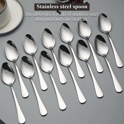 Dinner Spoons 12 Pieces 18.5cm, Stainless Steel Soup Spoons, Table Spoon, Sturdy and Durable for Home and Restauroom Daily Use, Easy to Clean, Dishwasher Safe.