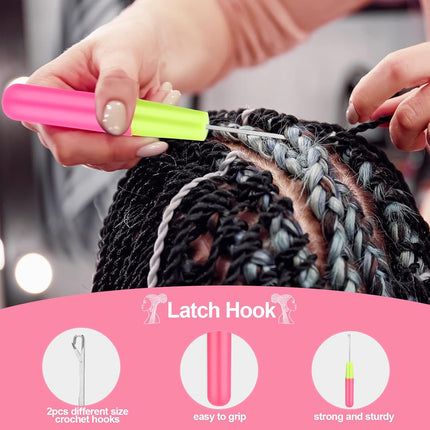 Crochet Hooks for Hair with 2pcs Crochet Needle, 1pcs Edge Brush, 1pcs Bristle Hair Brush, 1pcs Rat Tail Comb, 3pcs Gator Clips Crochet Needle for Passion Twist Crochet Hair Extensions.