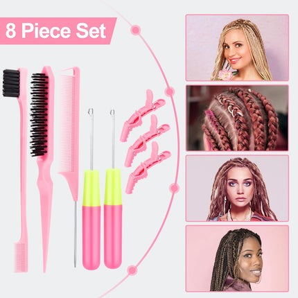 Crochet Hooks for Hair with 2pcs Crochet Needle, 1pcs Edge Brush, 1pcs Bristle Hair Brush, 1pcs Rat Tail Comb, 3pcs Gator Clips Crochet Needle for Passion Twist Crochet Hair Extensions.