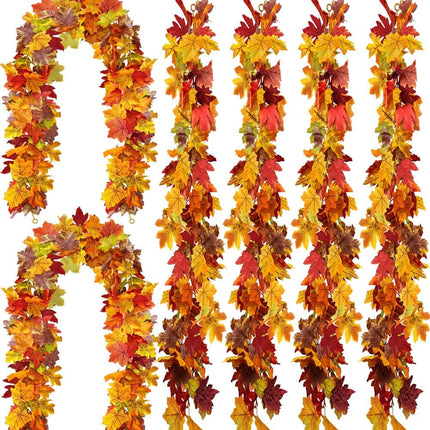 6 Packs Fall Garland Maple Leaf, 5.9Ft/Pieces Fall Leaves Garland 7 Maple Leaves Hanging Vines for Autumn Decor Halloween Thanksgiving Christmas Indoor Outdoor Decorations.
