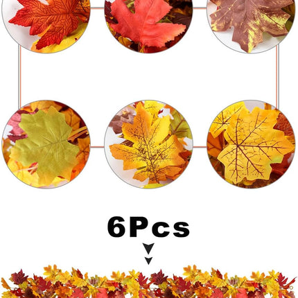 6 Packs Fall Garland Maple Leaf, 5.9Ft/Pieces Fall Leaves Garland 7 Maple Leaves Hanging Vines for Autumn Decor Halloween Thanksgiving Christmas Indoor Outdoor Decorations.