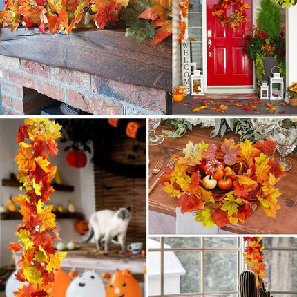 6 Packs Fall Garland Maple Leaf, 5.9Ft/Pieces Fall Leaves Garland 7 Maple Leaves Hanging Vines for Autumn Decor Halloween Thanksgiving Christmas Indoor Outdoor Decorations.