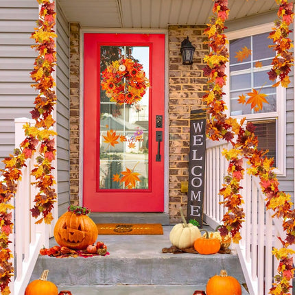 6 Packs Fall Garland Maple Leaf, 5.9Ft/Pieces Fall Leaves Garland 7 Maple Leaves Hanging Vines for Autumn Decor Halloween Thanksgiving Christmas Indoor Outdoor Decorations.