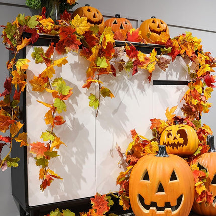 6 Packs Fall Garland Maple Leaf, 5.9Ft/Pieces Fall Leaves Garland 7 Maple Leaves Hanging Vines for Autumn Decor Halloween Thanksgiving Christmas Indoor Outdoor Decorations.