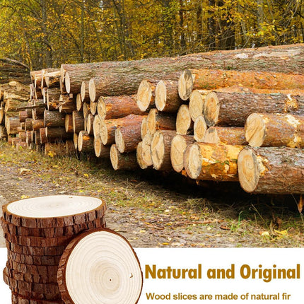 32pcs 2.8-3.2 inches Natural Wood Slices, Unfinished Predrilled Wood Rounds with Hole Thickened Wood Cookies Coasters with Bark for DIY Christmas Ornaments Wedding Decorations Craft Supplies.