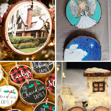 32pcs 2.8-3.2 inches Natural Wood Slices, Unfinished Predrilled Wood Rounds with Hole Thickened Wood Cookies Coasters with Bark for DIY Christmas Ornaments Wedding Decorations Craft Supplies.