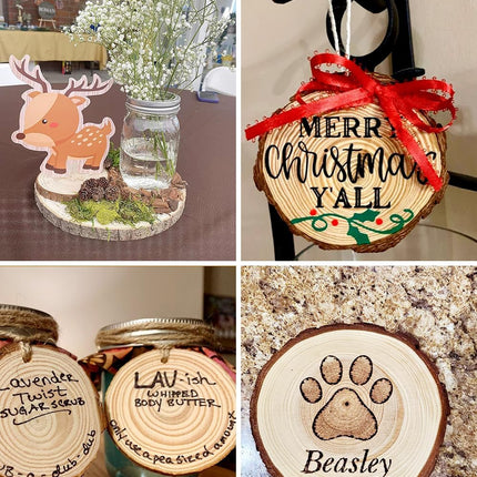 32pcs 2.8-3.2 inches Natural Wood Slices, Unfinished Predrilled Wood Rounds with Hole Thickened Wood Cookies Coasters with Bark for DIY Christmas Ornaments Wedding Decorations Craft Supplies.