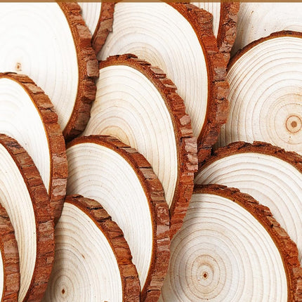 32pcs 2.8-3.2 inches Natural Wood Slices, Unfinished Predrilled Wood Rounds with Hole Thickened Wood Cookies Coasters with Bark for DIY Christmas Ornaments Wedding Decorations Craft Supplies.