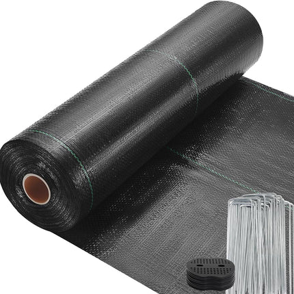 2.7Ft x 66FT Landscape Fabric with 20Pcs Weed Pegs Set. 4OZ Premium PE Heavy Duty Weed Fabric, 0.8m x 20m Weed Control Blocker Non Woven Ground Cover for Patios, Garden, Flower beds, Pond.