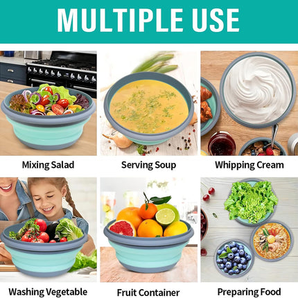 Collapsible Bowls, 3pcs Food Grade Silicone Camping Bowl Salad Bowl with lids, Portable Expandable Lunch Box Food Storage Container for Camping Travel and Picnic.