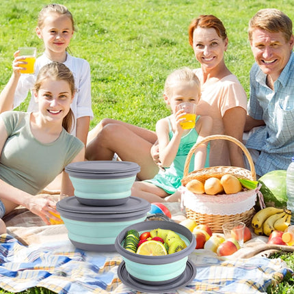 Collapsible Bowls, 3pcs Food Grade Silicone Camping Bowl Salad Bowl with lids, Portable Expandable Lunch Box Food Storage Container for Camping Travel and Picnic.
