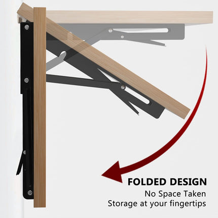 2 Pack 12 Inch Folding Shelf Brackets,  Heavy Duty Metal Wall Mounted Triangle Table Bench Max Load 220lb Collapsible Shelf Hinge with Screws for DIY Bracket, Work Table & Bench.