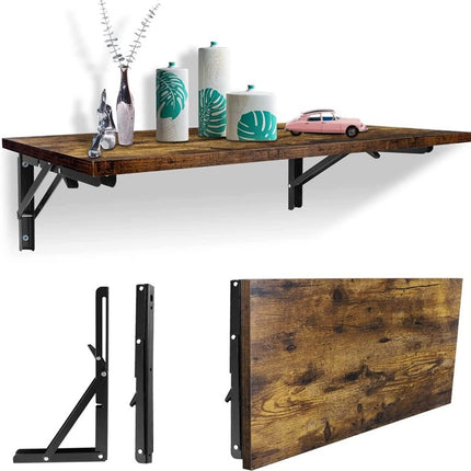 2 Pack 12 Inch Folding Shelf Brackets,  Heavy Duty Metal Wall Mounted Triangle Table Bench Max Load 220lb Collapsible Shelf Hinge with Screws for DIY Bracket, Work Table & Bench.