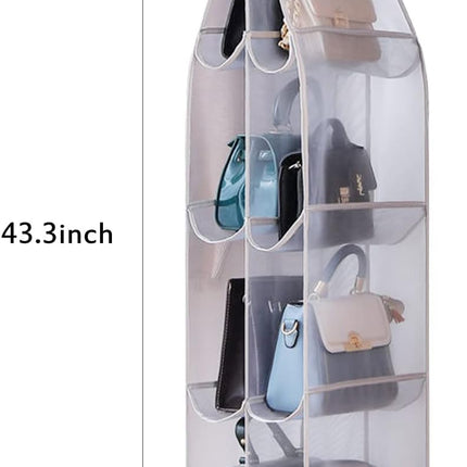 Hanging Handbag Purse Organizer,  2 Pack Transparent Hanging Closet Organizer with 8 Pockets, Washable Dust Proof Nylon Storage Bag for Closet and Wardrobe.