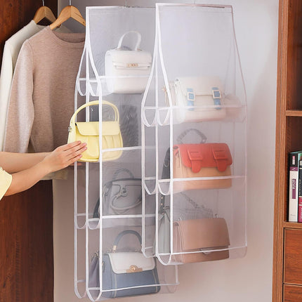 Hanging Handbag Purse Organizer,  2 Pack Transparent Hanging Closet Organizer with 8 Pockets, Washable Dust Proof Nylon Storage Bag for Closet and Wardrobe.