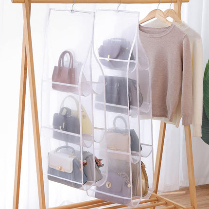 Hanging Handbag Purse Organizer,  2 Pack Transparent Hanging Closet Organizer with 8 Pockets, Washable Dust Proof Nylon Storage Bag for Closet and Wardrobe.