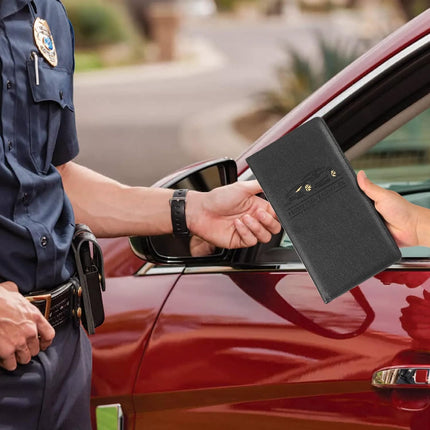 Car Registration and Insurance Holder - Leather Vehicle License Registration Holder for Car Document Card Glove Box Organizer,  Auto Truck Compartment Accessories for Essential Information,Black.