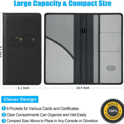 Car Registration and Insurance Holder - Leather Vehicle License Registration Holder for Car Document Card Glove Box Organizer,  Auto Truck Compartment Accessories for Essential Information,Black.