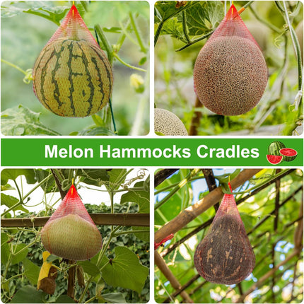 Melon Hammock Watermelon Nets, 100 Pack Heavy Duty Reusable Melon Cradle, Hanging Watermelon Mesh Bags with Drawstring for Garden Trellis, Vertical Growing Support, Melons, Honeydew, Pumpkins.