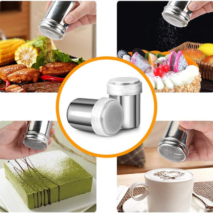 2 Pack Powdered Sugar Shaker Duster, Cinnamon Shaker Flour Sifter, Fine Mesh Stainless Steel Dredge for Baking Soda Flour Cinnamon Cocoa.