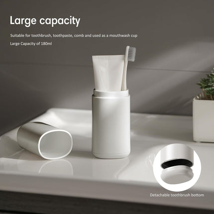 Travel Toothbrush Case, Portable Tooth Brush Holder and Toothpaste Cover Container with Mouthwash Cup, Compact Oral Clean Tools Organizer for Traveling/Camping/School/Home (Grey).