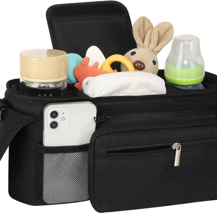 Universal Stroller Organizer with Insulated Cup Holder Detachable Phone Bag and Shoulder Strap,Stroller Bag Caddy Organizer Accessories Fits for Uppababy, Baby Jogger, Britax Strollers.