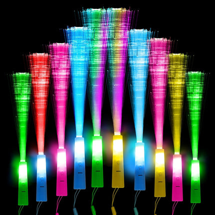 10 Led Fibre Glow Sticks Multi-Coloured Flashing Glow Sticks with 3 Light Modes For Night Parties, Birthday Parties, Easter, Discos, Concerts, Christmas, Carnivals, Weddings(Random Colour).