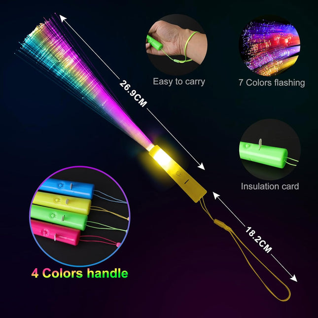 10 Led Fibre Glow Sticks Multi-Coloured Flashing Glow Sticks with 3 Light Modes For Night Parties, Birthday Parties, Easter, Discos, Concerts, Christmas, Carnivals, Weddings(Random Colour).