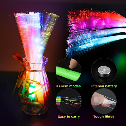 10 Led Fibre Glow Sticks Multi-Coloured Flashing Glow Sticks with 3 Light Modes For Night Parties, Birthday Parties, Easter, Discos, Concerts, Christmas, Carnivals, Weddings(Random Colour).