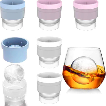 Large Ice Ball Molds 6 PCS - Silicone Spherical Ice Cube Trays for Whiskey, Cocktails, Cold Drinks - Freezer Safe Ice Maker for Refrigerator & Baby Food Storage.