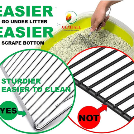 Metal Cat Litter Scoop, Fast and Clean Clumping Kitty Litter Scooper with Holder, Flat Ledging Edge, Large Solid and Comfy! All Metal Fun Maker, Say No to Dirty and Loose Handle,1+2pcs.