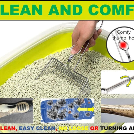 Metal Cat Litter Scoop, Fast and Clean Clumping Kitty Litter Scooper with Holder, Flat Ledging Edge, Large Solid and Comfy! All Metal Fun Maker, Say No to Dirty and Loose Handle,1+2pcs.