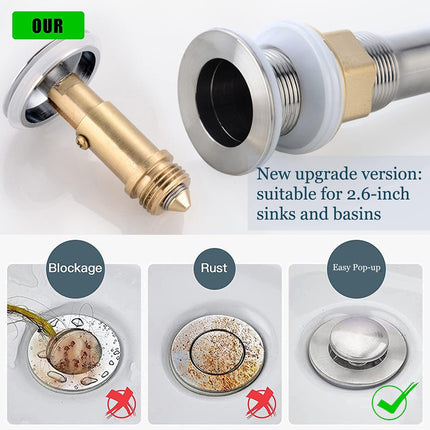 Pop-Up Click Clack Plug,66 mm Bathroom Basin Sink Button Drain,Suitable for Kitchen Bathroom Washbasin, Solid Brass Chrome Platedplug.