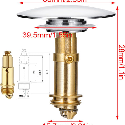 Pop-Up Click Clack Plug,66 mm Bathroom Basin Sink Button Drain,Suitable for Kitchen Bathroom Washbasin, Solid Brass Chrome Platedplug.