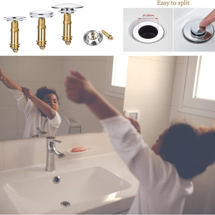 Pop-Up Click Clack Plug,66 mm Bathroom Basin Sink Button Drain,Suitable for Kitchen Bathroom Washbasin, Solid Brass Chrome Platedplug.