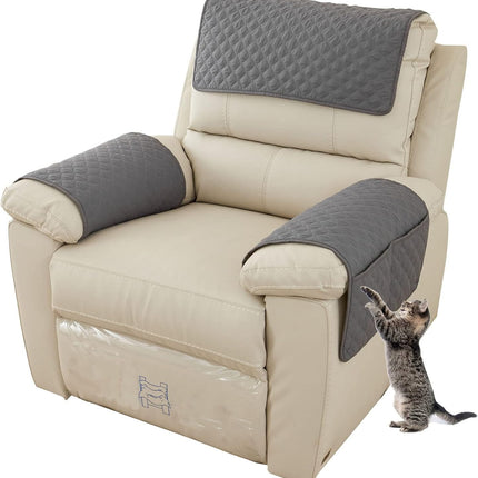Armrest Chair Covers, Stretch Armchair Couch Arm Rest Cover, Waterproof Armchair Slipcover Nonslip Quilted Furniture Protector for Pets Leather Sofa Couch (Dark Gray,1 Person (Set of 3))