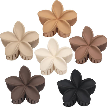 Hawaiian Plumeria Flower Claw Hair Clips - 6 Pcs Large for Thick Hair and Thin for Beach, Hair Accessories for Women and Girls - Khaki.