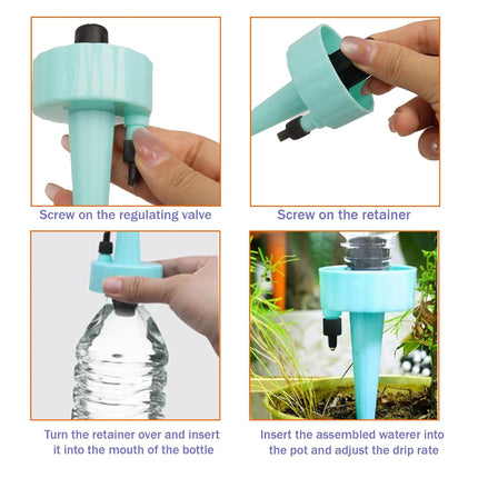 8 Pack Self Watering Spikes, Automatic Plant Irrigation Drippers, Plastic Self Watering Device with Adjustable Control Valve for Indoor & Outdoor Plants and Flowers, Easy to Install.