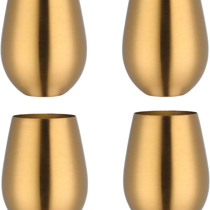 Stemless 17 OZ Tumbler Wine Glasses Set of 4, 304 Stainless Steel Cups for Home Restaurants Bars Outdoor, Gift Essentials and Dishwasher safe(Gold).